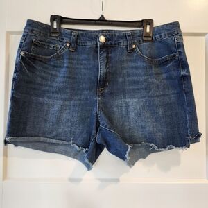 Seven7 Dark Blue Frayed Hem Jean Shorts